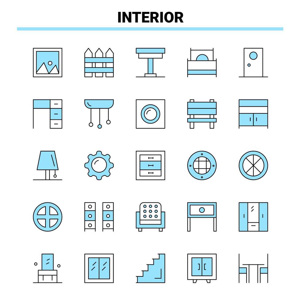 25 interieur zwart en blauw icoon reeks creatief icoon ontwerp en logo sjabloon vector