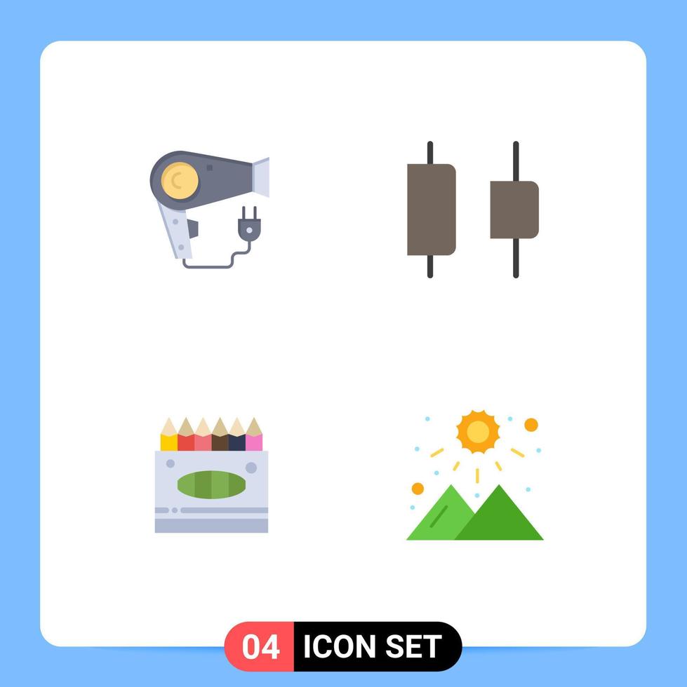 reeks van 4 modern ui pictogrammen symbolen tekens voor droger kunsten plug horizontaal zonsopkomst bewerkbare vector ontwerp elementen