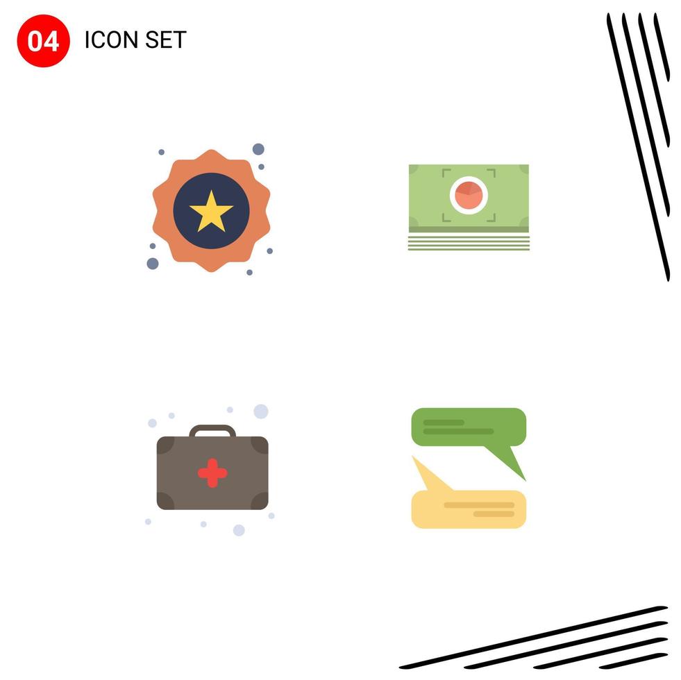 pictogram reeks van 4 gemakkelijk vlak pictogrammen van insigne camping boodschappen doen contant geld chatten bewerkbare vector ontwerp elementen