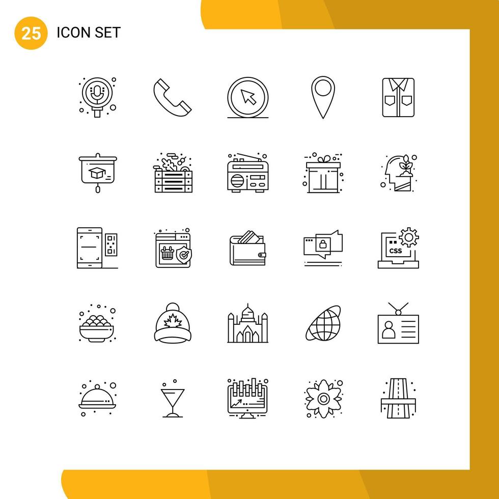 25 lijn concept voor websites mobiel en apps overhemd overhemd cursor kleren gitaar bewerkbare vector ontwerp elementen