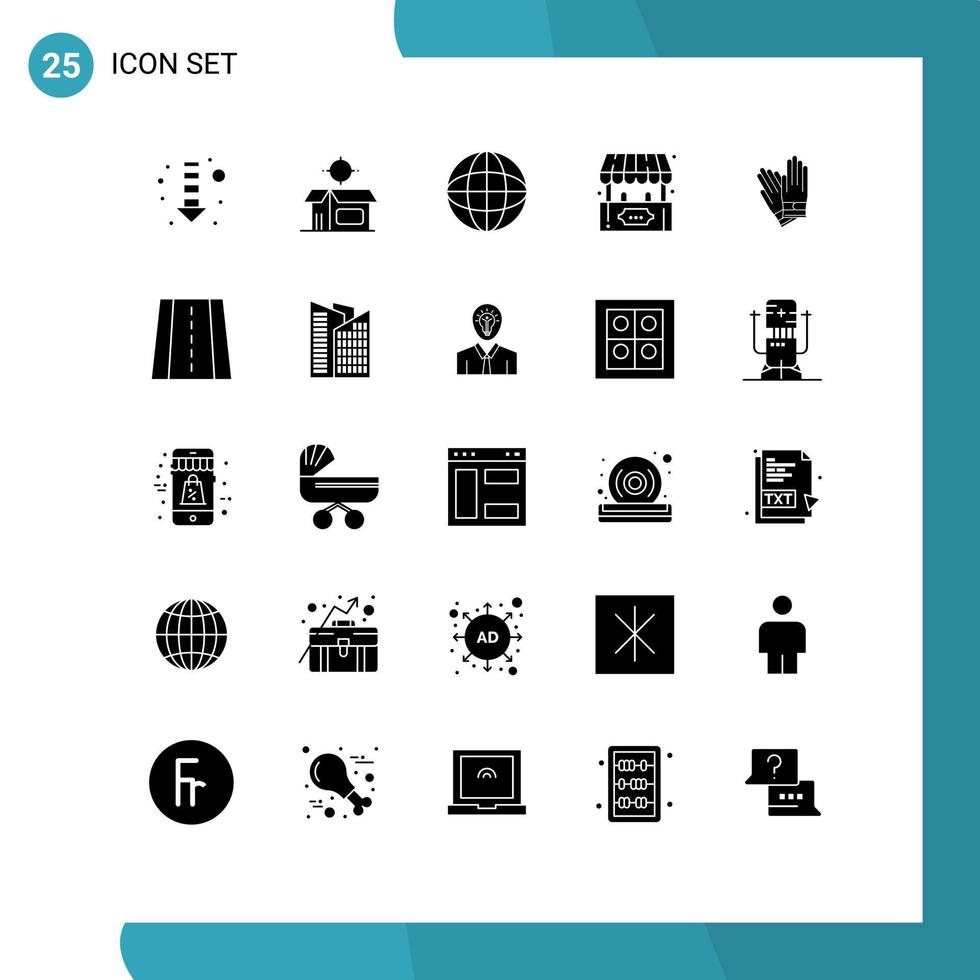 25 solide glyph concept voor websites mobiel en apps reparatie gebouw Verzending handschoenen spel bewerkbare vector ontwerp elementen