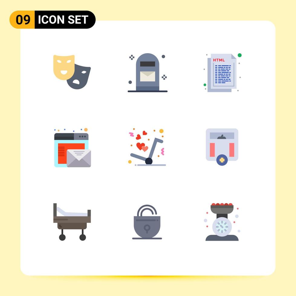 modern reeks van 9 vlak kleuren pictogram van levering mail codering e-mail web bewerkbare vector ontwerp elementen