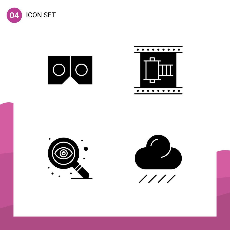 pak van 4 modern solide glyphs tekens en symbolen voor web afdrukken media zo net zo bril oog bioscoop film haspel wolk bewerkbare vector ontwerp elementen
