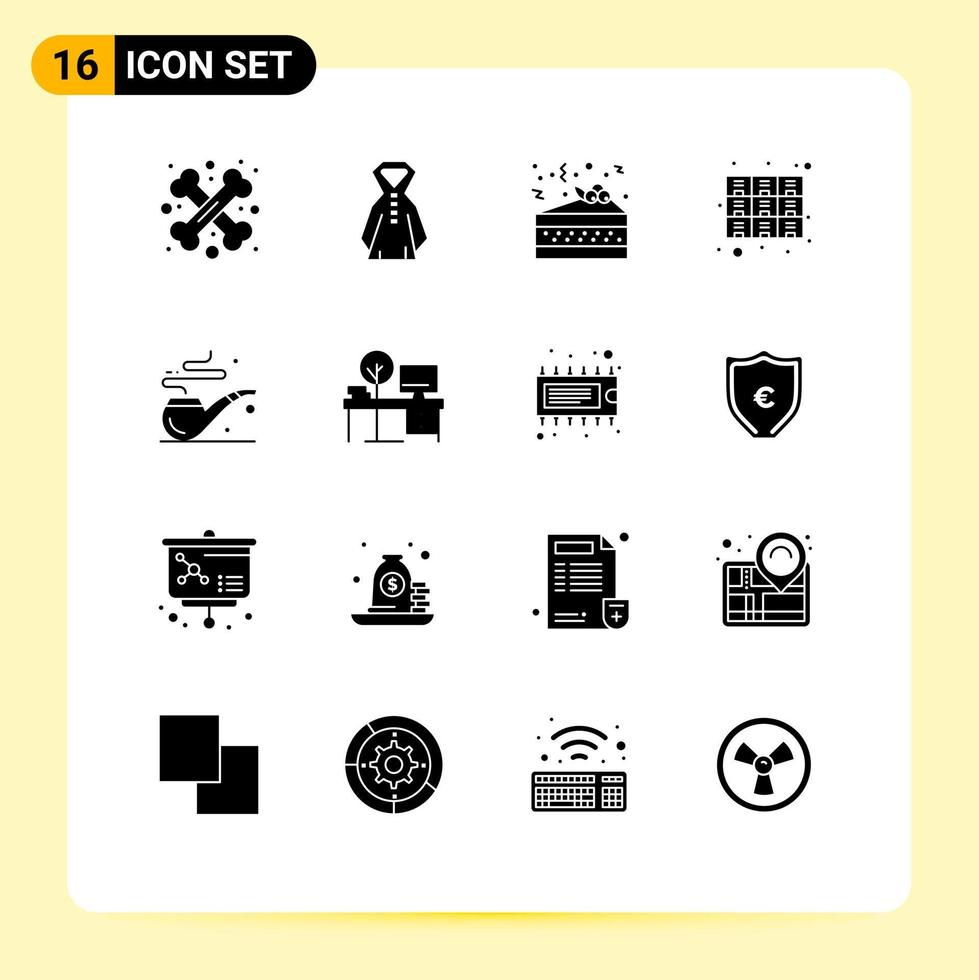 modern reeks van 16 solide glyphs pictogram van rook rek nacht bestanden lade bewerkbare vector ontwerp elementen