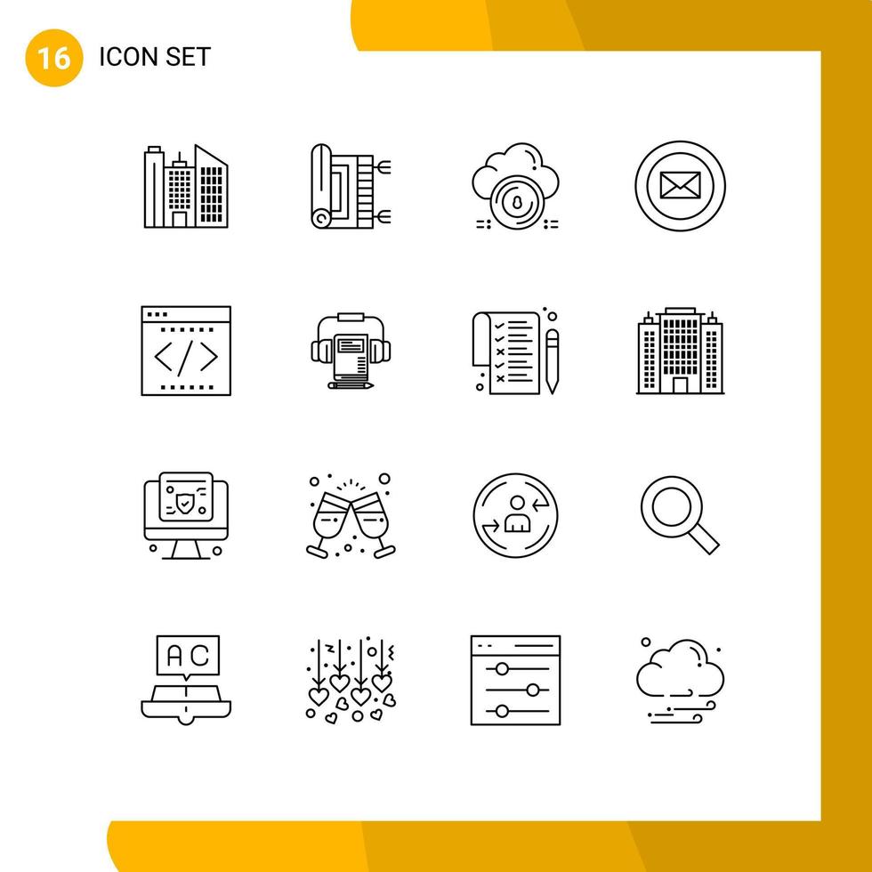 mobiel koppel schets reeks van 16 pictogrammen van codering babbelen veilig bedrijf gegevens bewerkbare vector ontwerp elementen