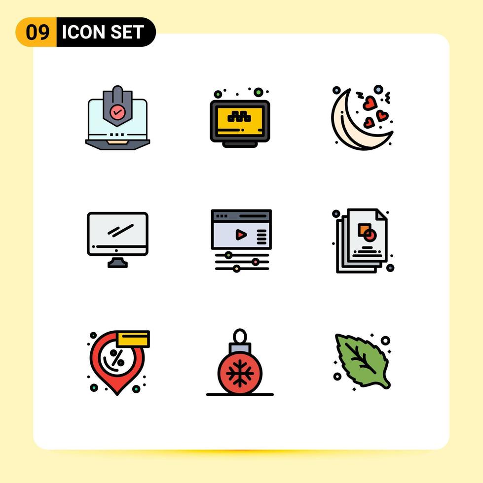 9 universeel gevulde lijn vlak kleuren reeks voor web en mobiel toepassingen apparaat computer zoeken valentijnsdag maan bewerkbare vector ontwerp elementen