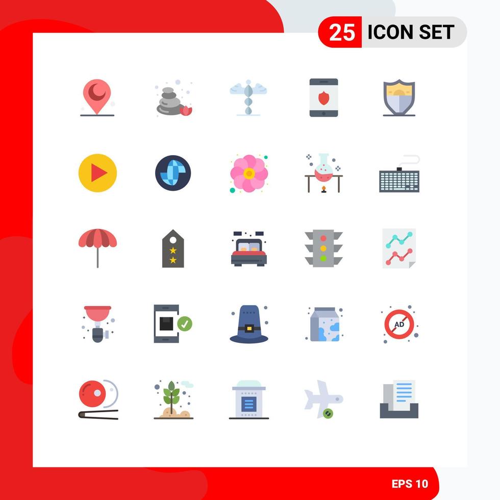 25 universeel vlak kleur tekens symbolen van Speel motivatie gezondheidszorg veiligheid smartphone bewerkbare vector ontwerp elementen