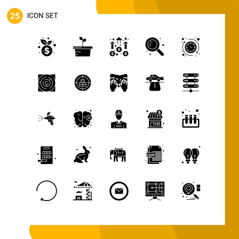 pictogram reeks van 25 gemakkelijk solide glyphs van uren in de omgeving van bedrijf zoeken detective bewerkbare vector ontwerp elementen