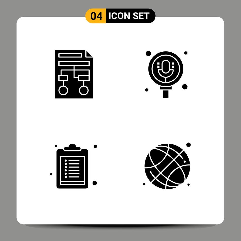 modern reeks van 4 solide glyphs pictogram van diagram checklist wireframe microfoon lijst bewerkbare vector ontwerp elementen