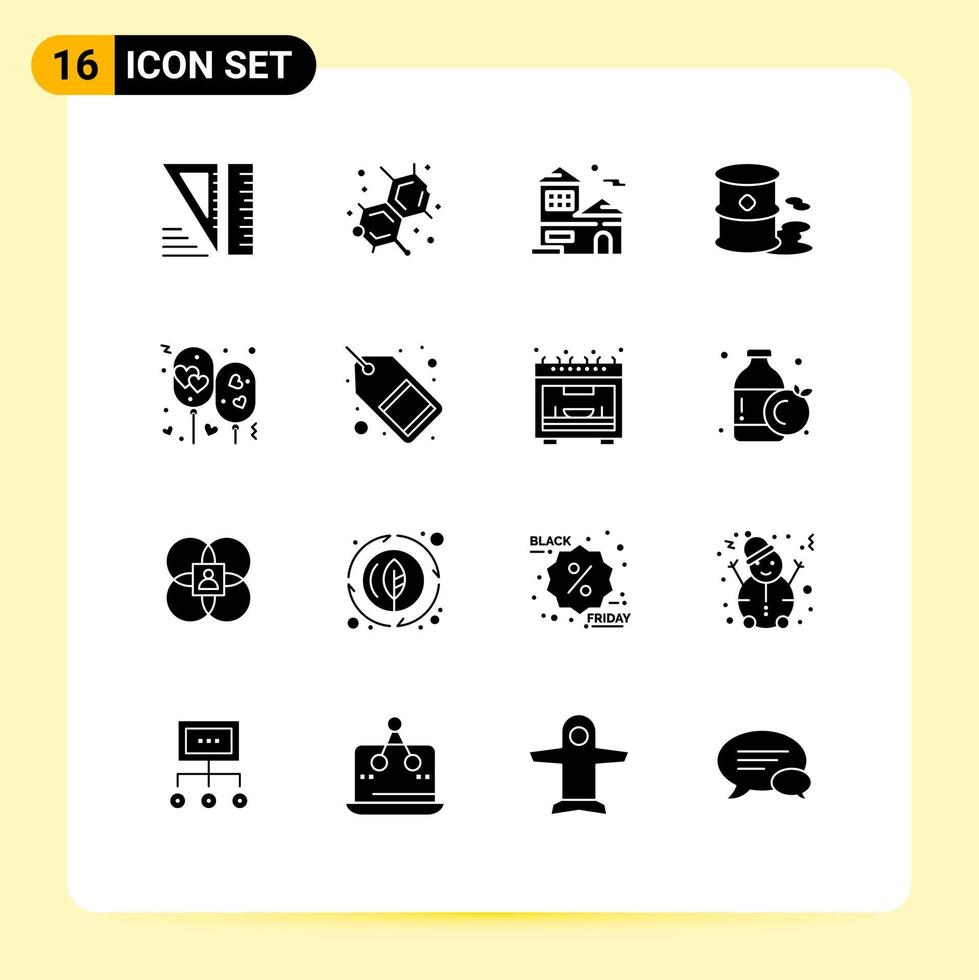 universeel icoon symbolen groep van 16 modern solide glyphs van partij ballon gebouw lucht vuilnis bewerkbare vector ontwerp elementen