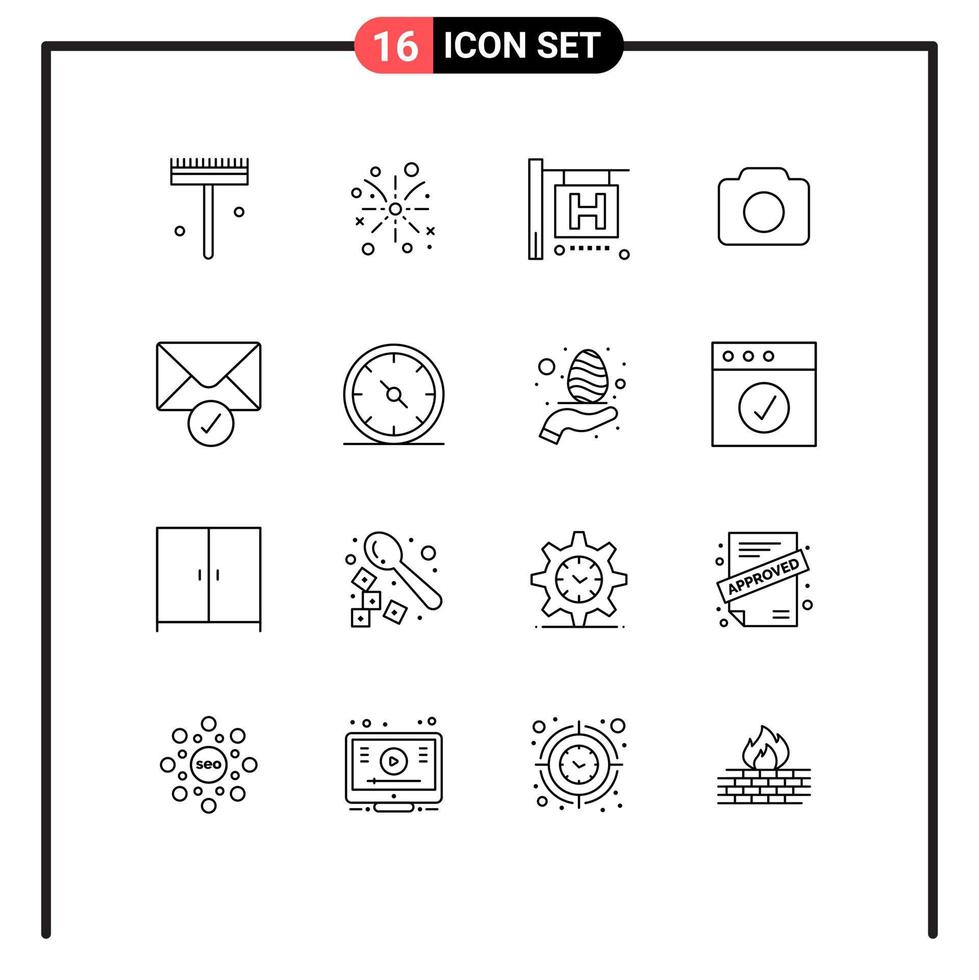 schets pak van 16 universeel symbolen van verificatie mail hotel teken ui beeld bewerkbare vector ontwerp elementen