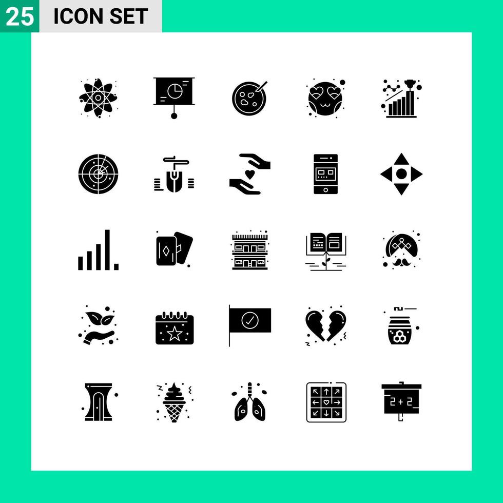25 gebruiker koppel solide glyph pak van modern tekens en symbolen van doel bereiken schotel smiley hart bewerkbare vector ontwerp elementen