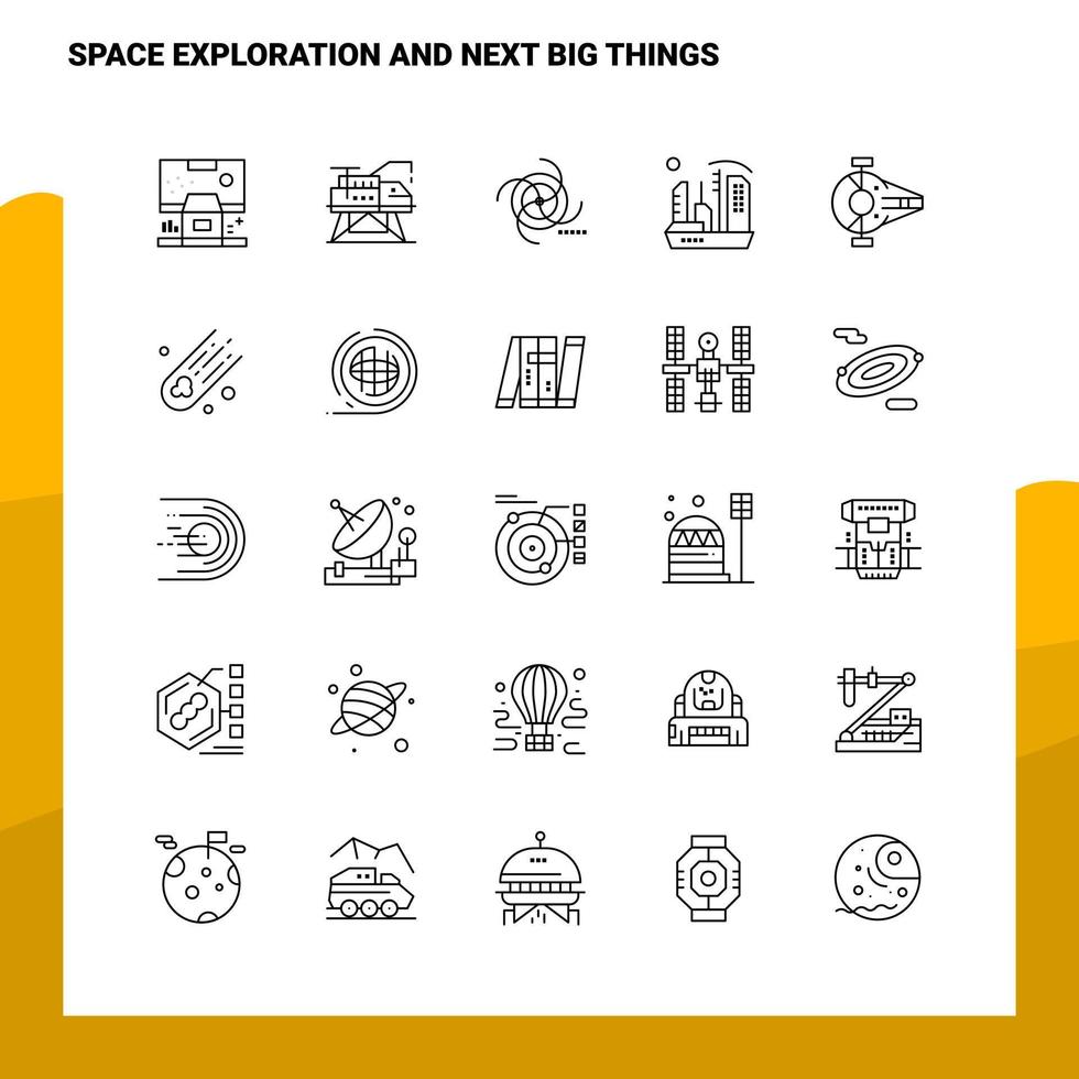 reeks van ruimte exploratie en De volgende groot dingen lijn icoon reeks 25 pictogrammen vector minimalisme stijl ontwerp zwart pictogrammen reeks lineair pictogram pak