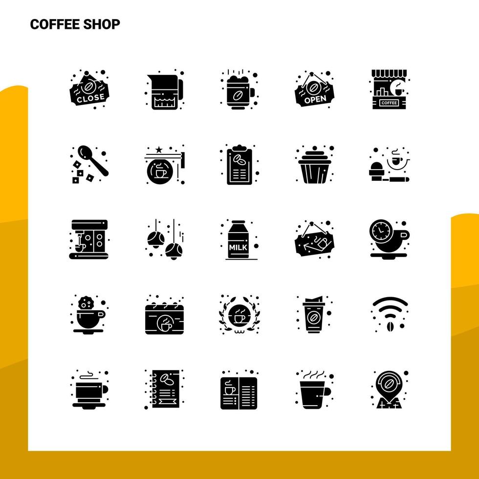 25 koffie winkel icoon reeks solide glyph icoon vector illustratie sjabloon voor web en mobiel ideeën voor bedrijf bedrijf