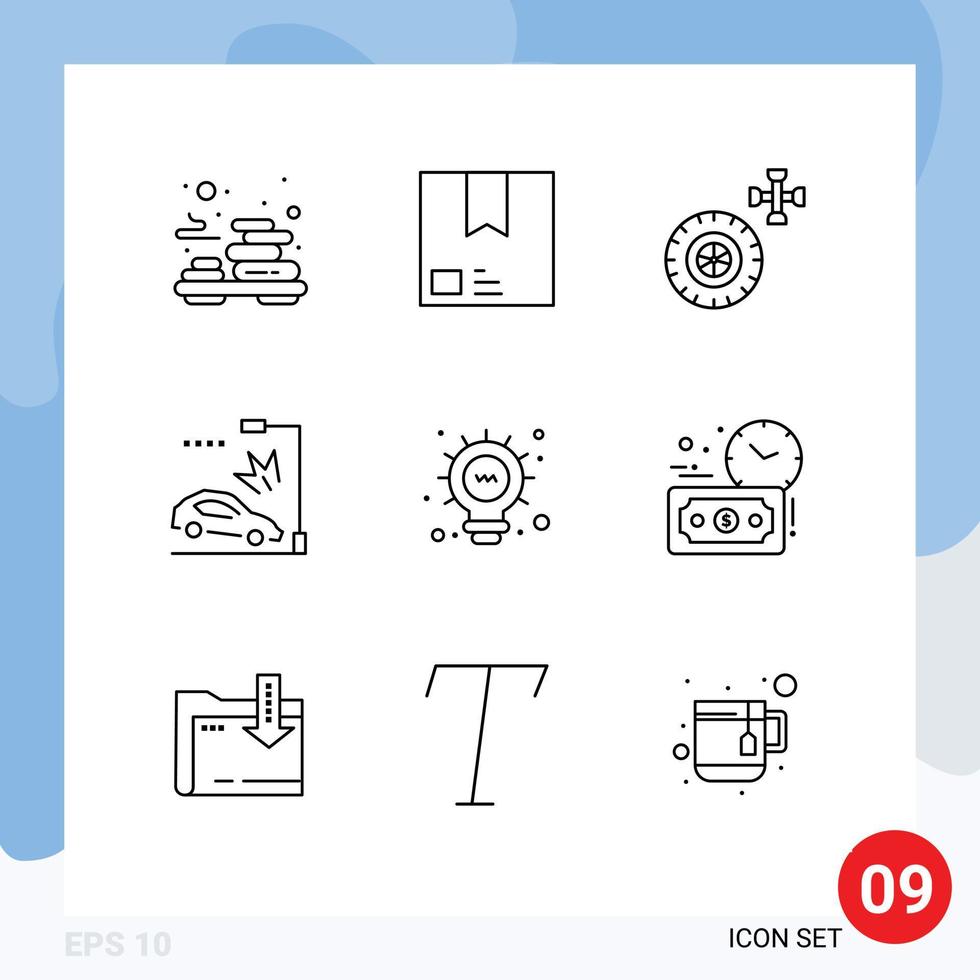 modern reeks van 9 contouren pictogram van web Botsing Product auto wiel bewerkbare vector ontwerp elementen