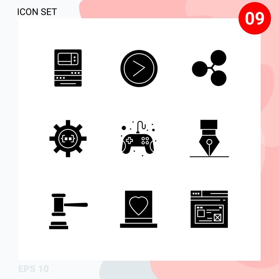 modern reeks van 9 solide glyphs pictogram van controle stootkussen ontwikkeling gebruiker ontwikkelen codering bewerkbare vector ontwerp elementen