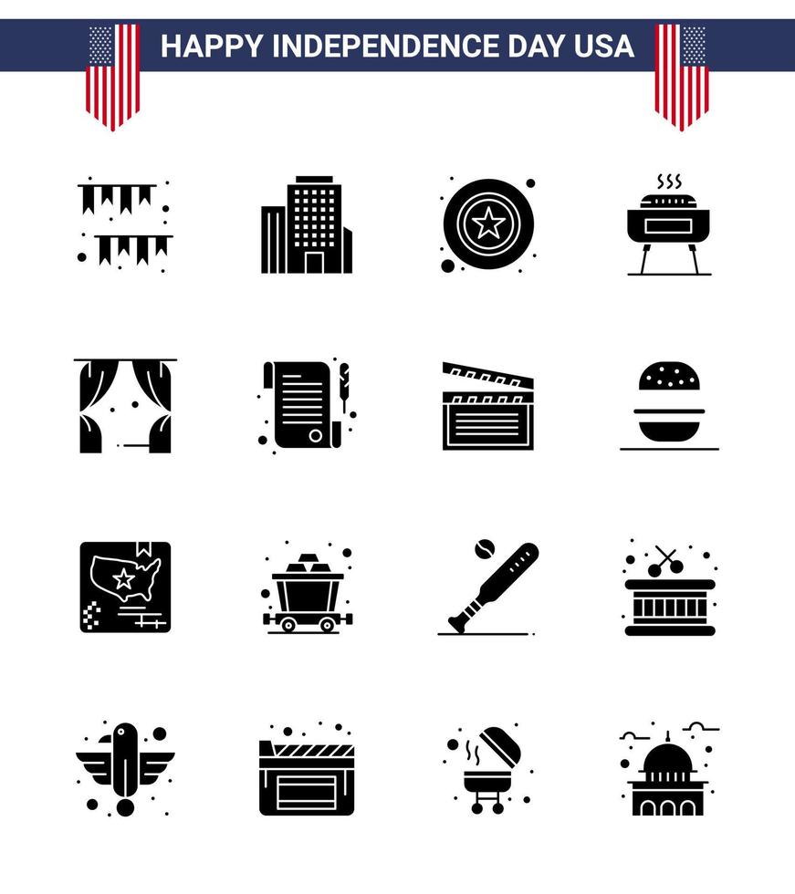 pak van 16 creatief Verenigde Staten van Amerika onafhankelijkheid dag verwant solide glyphs van vrije tijd vakantie mannen feest barbecue bewerkbare Verenigde Staten van Amerika dag vector ontwerp elementen