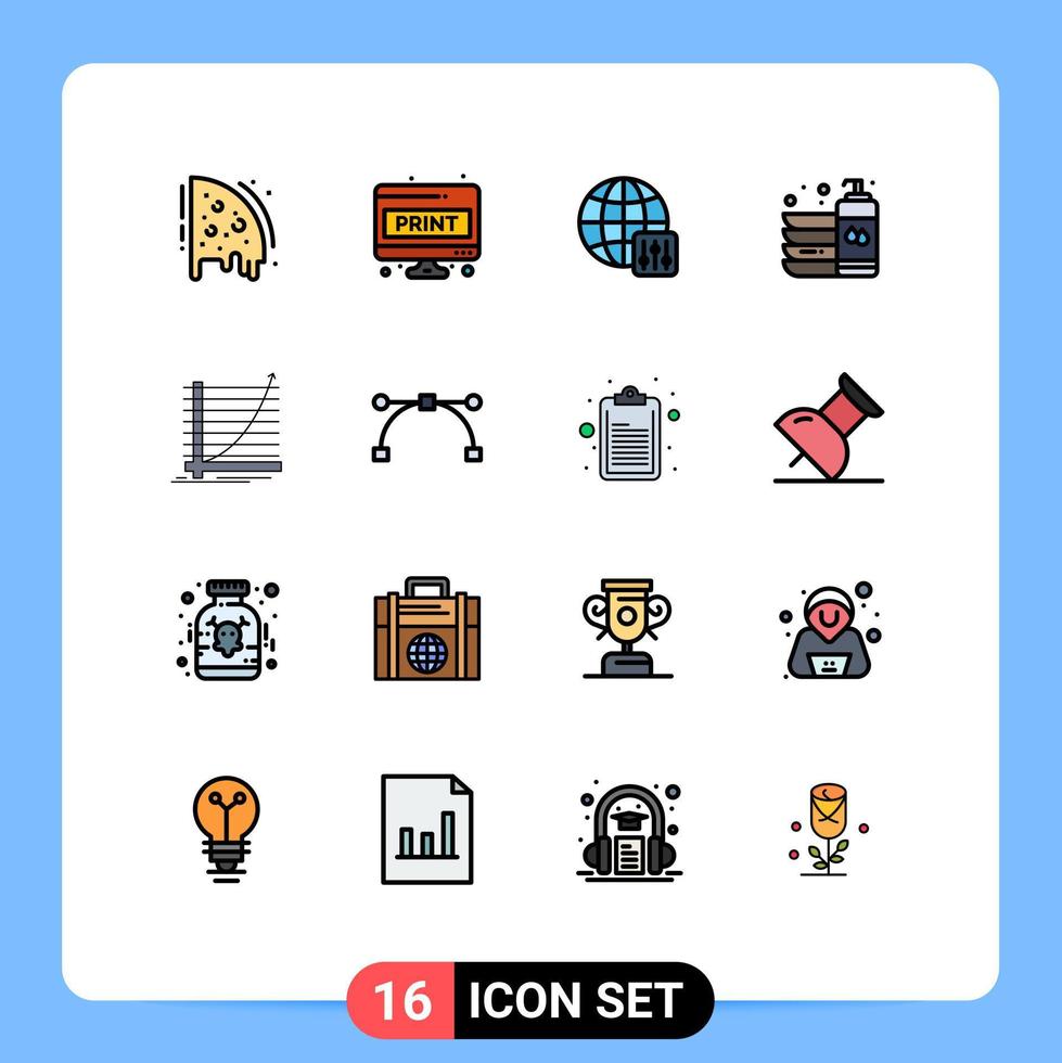 mobiel koppel vlak kleur gevulde lijn reeks van 16 pictogrammen van pijl vloeistof scherm bladzijde schotel fles bewerkbare creatief vector ontwerp elementen