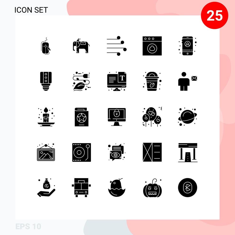 modern reeks van 25 solide glyphs pictogram van instellingen account blazen Mac app bewerkbare vector ontwerp elementen