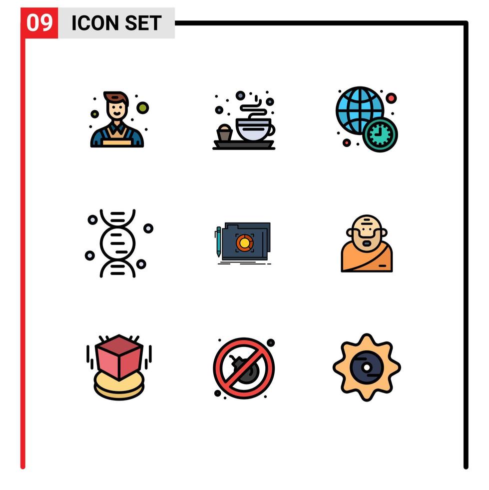 pictogram reeks van 9 gemakkelijk gevulde lijn vlak kleuren van god doelwit tijd slot wetenschap bewerkbare vector ontwerp elementen