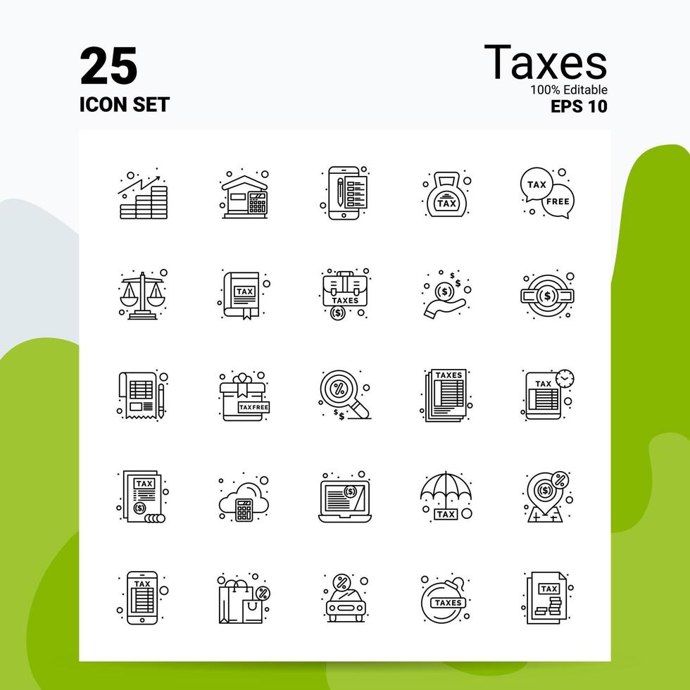 25 belastingen icoon reeks 100 bewerkbare eps 10 bestanden bedrijf logo concept ideeën lijn icoon ontwerp vector