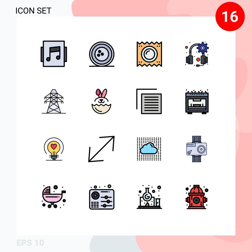 16 vlak kleur gevulde lijn concept voor websites mobiel en apps energie koptelefoon condoom hoofdtelefoons zwangerschap bewerkbare creatief vector ontwerp elementen