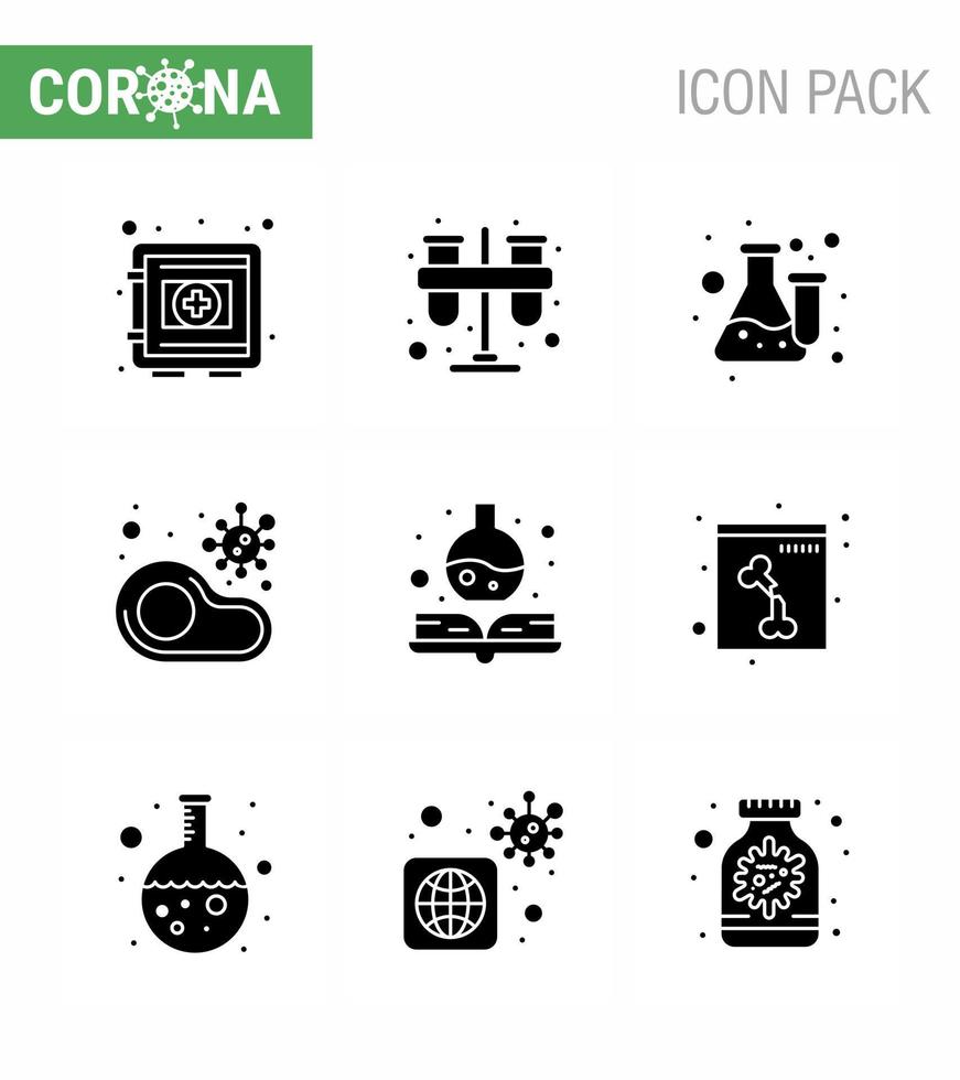 coronavirus het voorkomen reeks pictogrammen 9 solide glyph zwart icoon zo net zo vlees geïnfecteerde practicum test laboratorium virale coronavirus 2019november ziekte vector ontwerp elementen