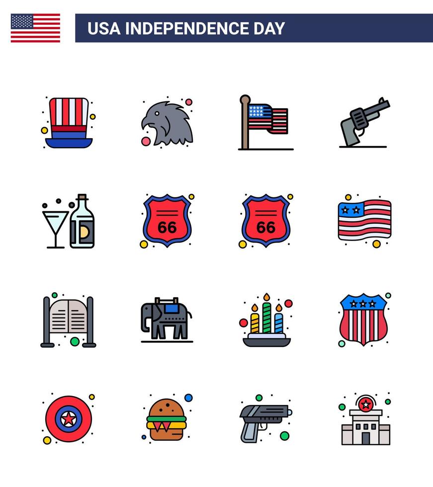 pak van 16 creatief Verenigde Staten van Amerika onafhankelijkheid dag verwant vlak gevulde lijnen van Amerikaans drinken vlag Amerikaans hand- bewerkbare Verenigde Staten van Amerika dag vector ontwerp elementen