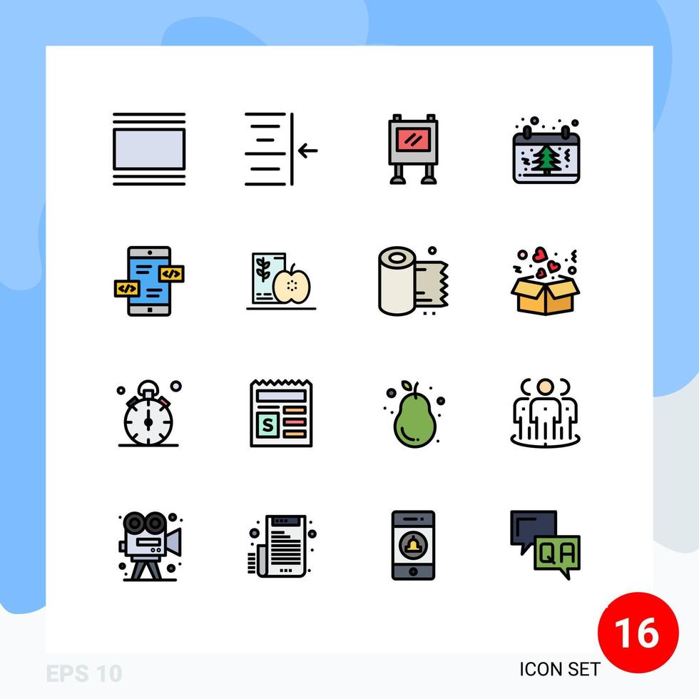 pak van 16 modern vlak kleur gevulde lijnen tekens en symbolen voor web afdrukken media zo net zo app ontwikkeling boom advertentie Kerstmis kalender bewerkbare creatief vector ontwerp elementen