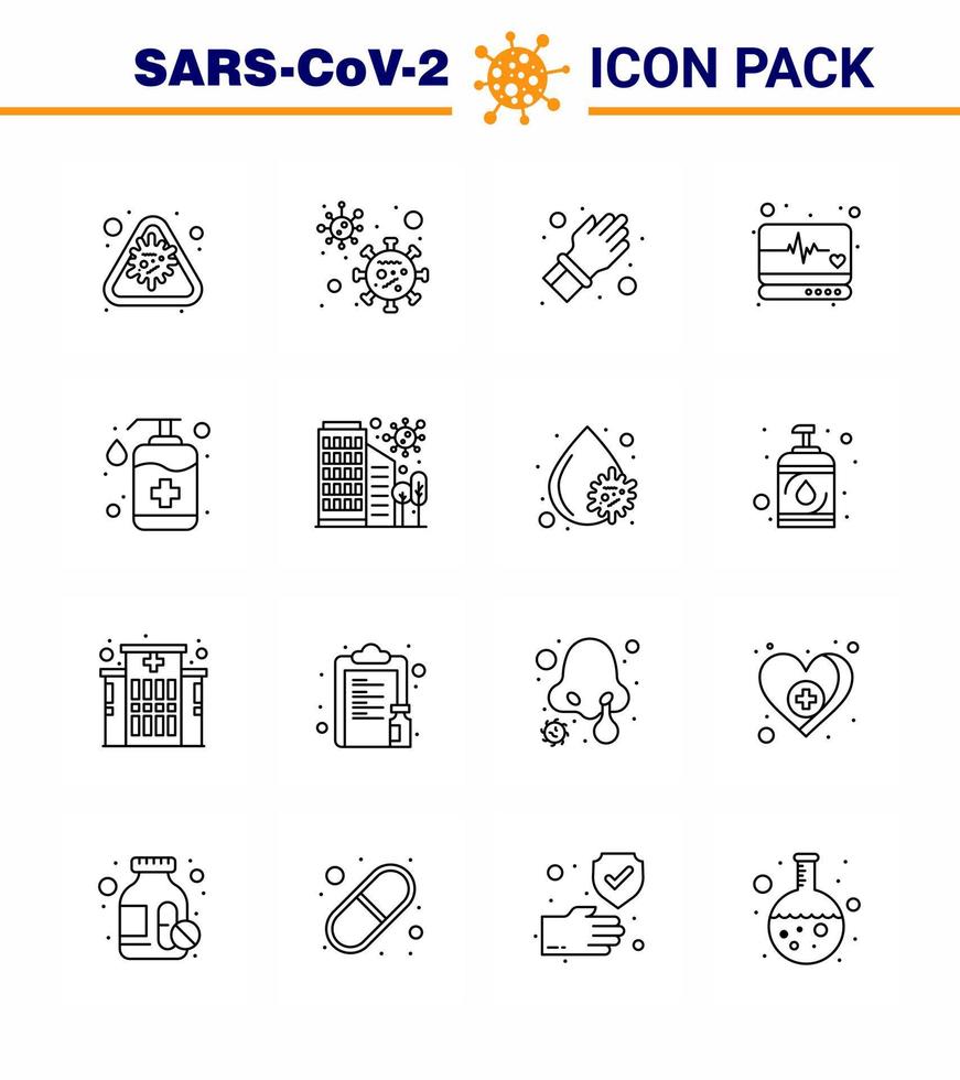 16 lijn virale virus corona icoon pak zo net zo fles toezicht medisch zorg virale coronavirus 2019november ziekte vector ontwerp elementen