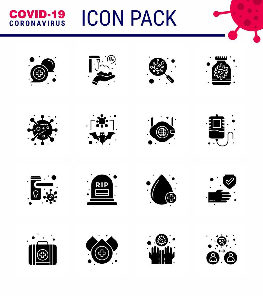 covid19 icoon reeks voor infographic 16 solide glyph zwart pak zo net zo fles capsule het wassen antivirus scannen virale coronavirus 2019november ziekte vector ontwerp elementen