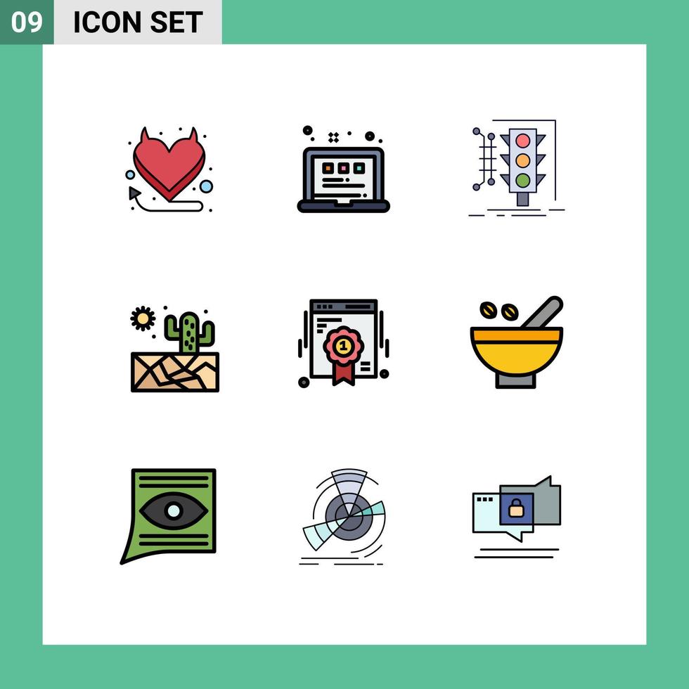 9 gevulde lijn vlak kleur concept voor websites mobiel en apps web insigne beheer weer cactus bewerkbare vector ontwerp elementen