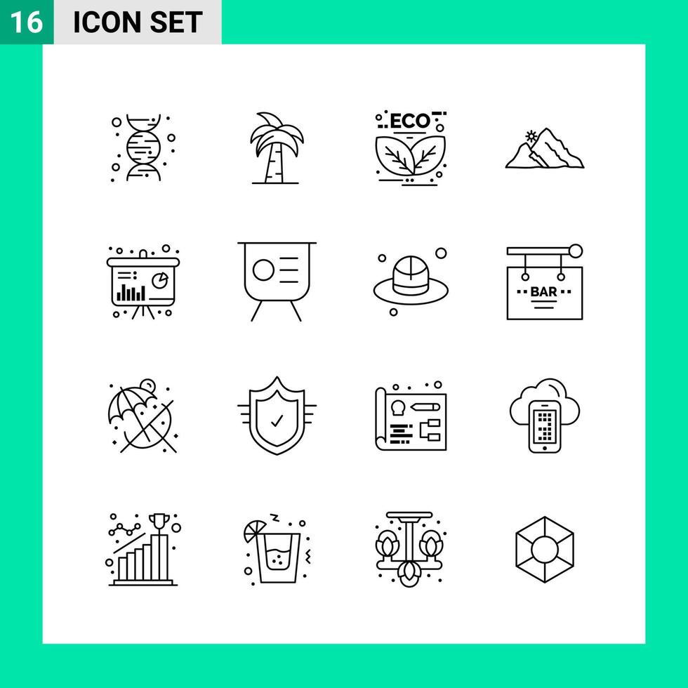 pak van 16 lijn stijl icoon reeks schets symbolen voor afdrukken creatief tekens geïsoleerd Aan wit achtergrond 16 icoon reeks vector