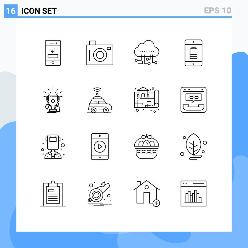 pictogram reeks van 16 gemakkelijk contouren van prijzen apparaten afbeelding apparaat accu bewerkbare vector ontwerp elementen