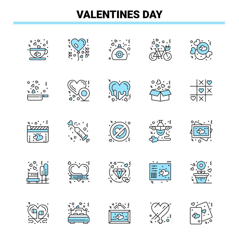 25 valentijnsdag dag zwart en blauw icoon reeks creatief icoon ontwerp en logo sjabloon vector