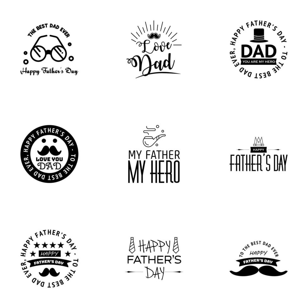 gelukkig vaders dag groet hand- belettering badges 9 zwart typfout geïsoleerd Aan wit typografie ontwerp sjabloon voor poster banier geschenk kaart t overhemd afdrukken etiket sticker retro wijnoogst stijl vector il