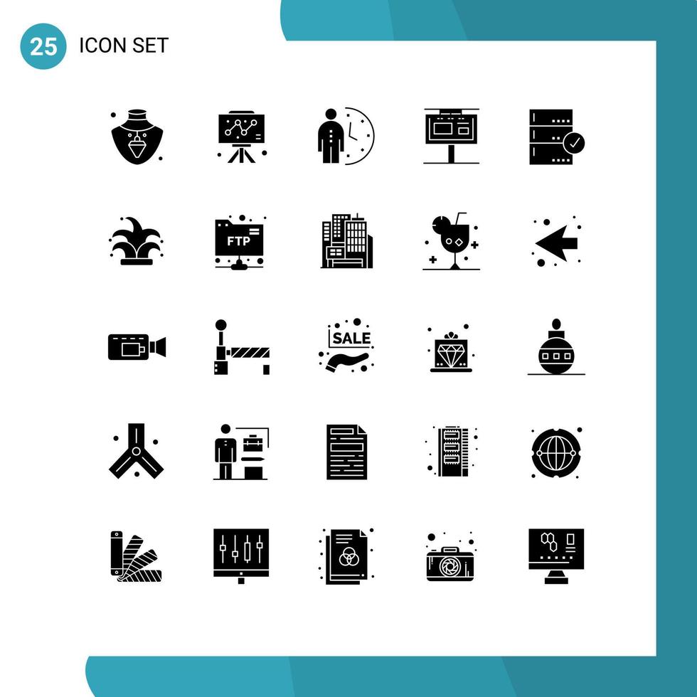 pictogram reeks van 25 gemakkelijk solide glyphs van goedkeuren reclame deadline teken bord bord bewerkbare vector ontwerp elementen