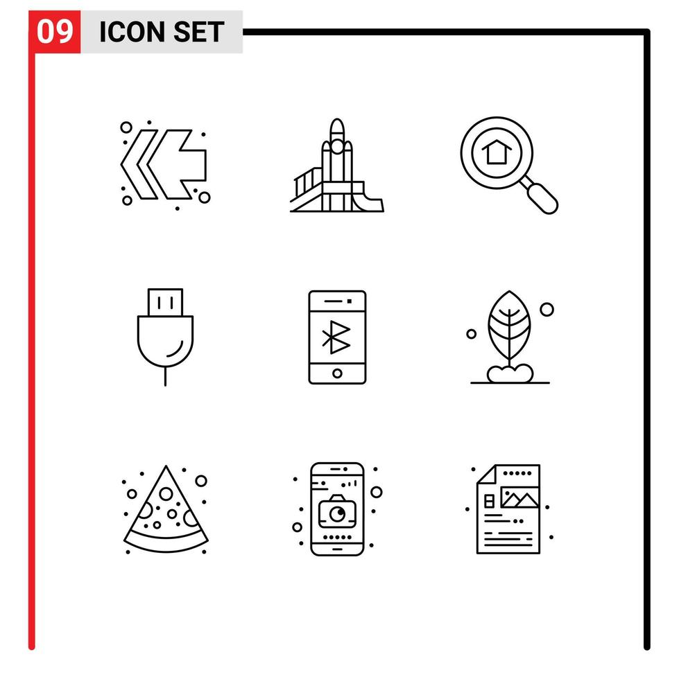 reeks van 9 modern ui pictogrammen symbolen tekens voor communicatie technologie huis producten elektronica bewerkbare vector ontwerp elementen