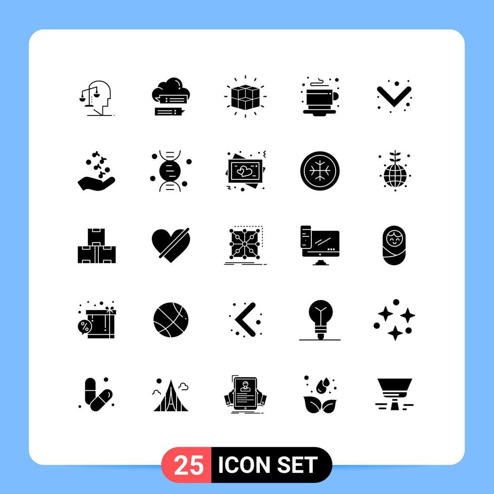 pictogram reeks van 25 gemakkelijk solide glyphs van thee ontbijt wolk kubus puzzel bewerkbare vector ontwerp elementen