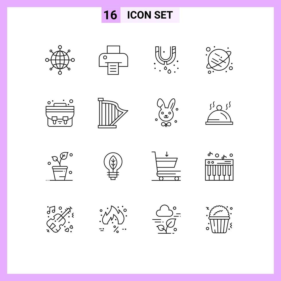 schets pak van 16 universeel symbolen van harp leerling zak loodgieter school- zak ruimte bewerkbare vector ontwerp elementen