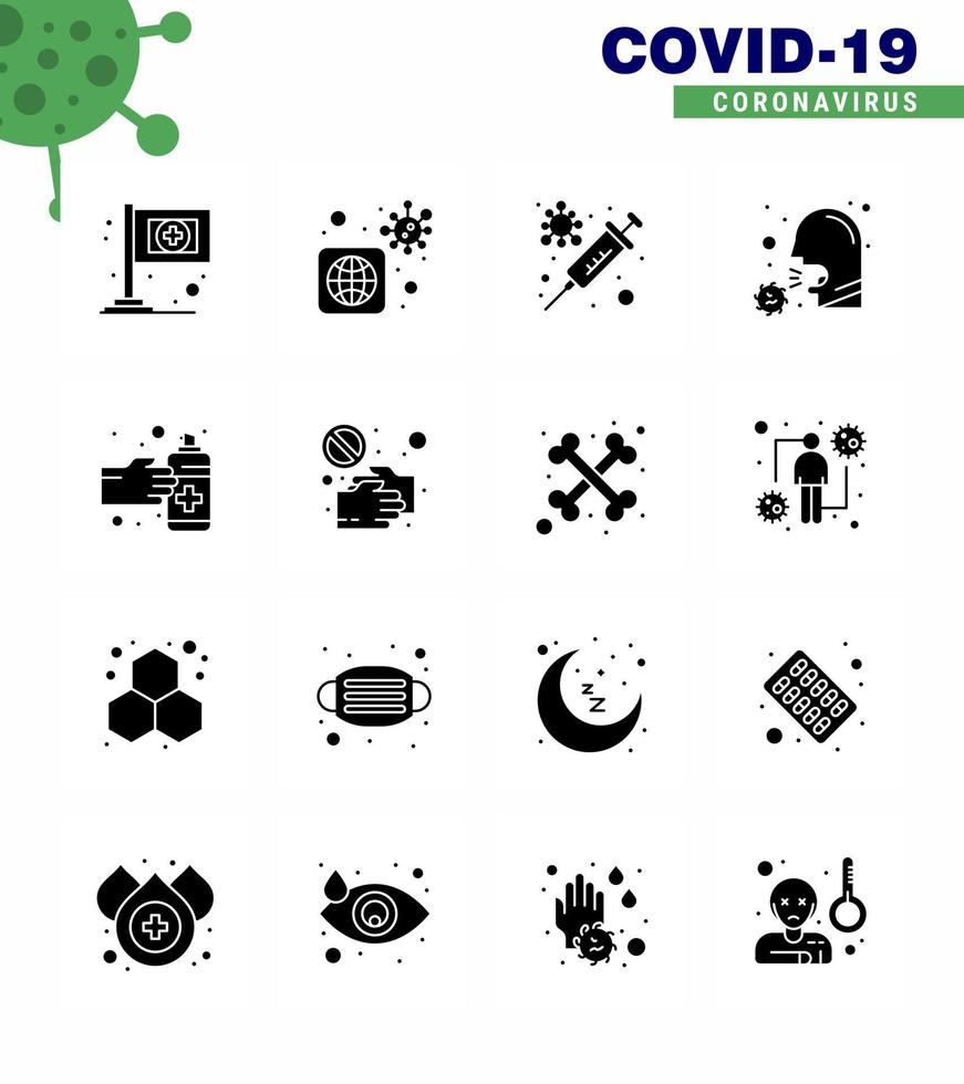 coronavirus 16 solide glyph zwart icoon reeks Aan de thema van corona epidemie bevat pictogrammen zo net zo gebaren ziek bescherming ziekte covid virale coronavirus 2019november ziekte vector ontwerp elementen