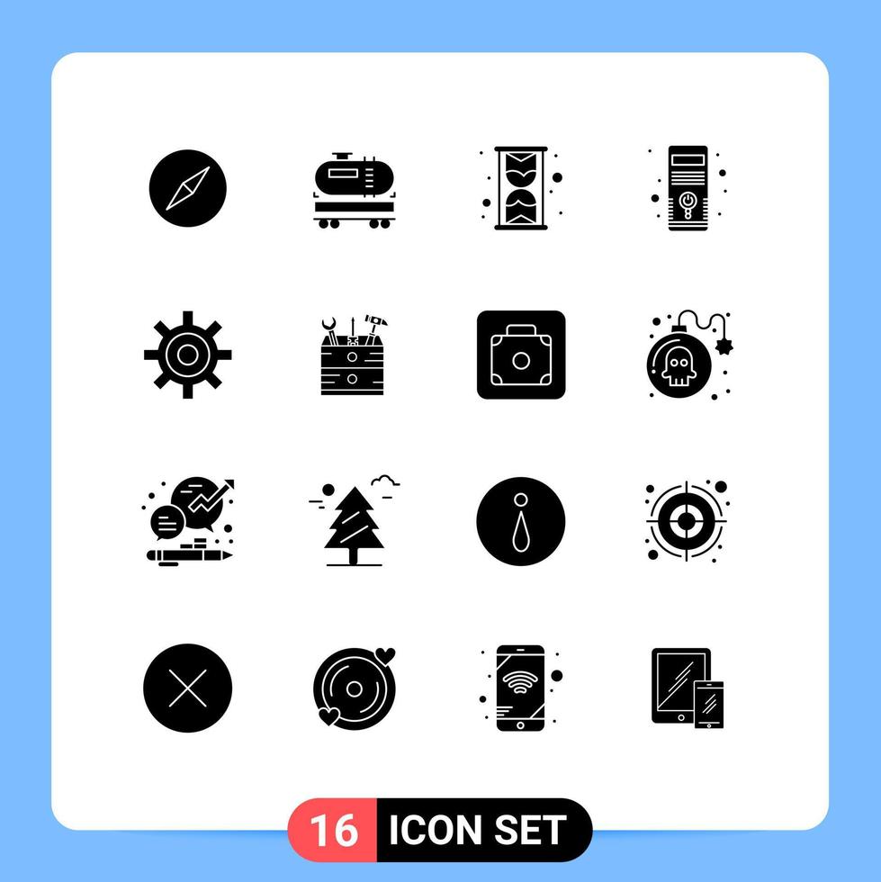 universeel icoon symbolen groep van 16 modern solide glyphs van gebruiker koppel uur uitrusting pc bewerkbare vector ontwerp elementen