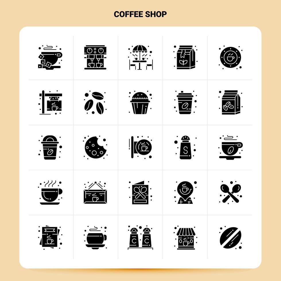 solide 25 koffie winkel icoon reeks vector glyph stijl ontwerp zwart pictogrammen reeks web en mobiel bedrijf ideeën ontwerp vector illustratie
