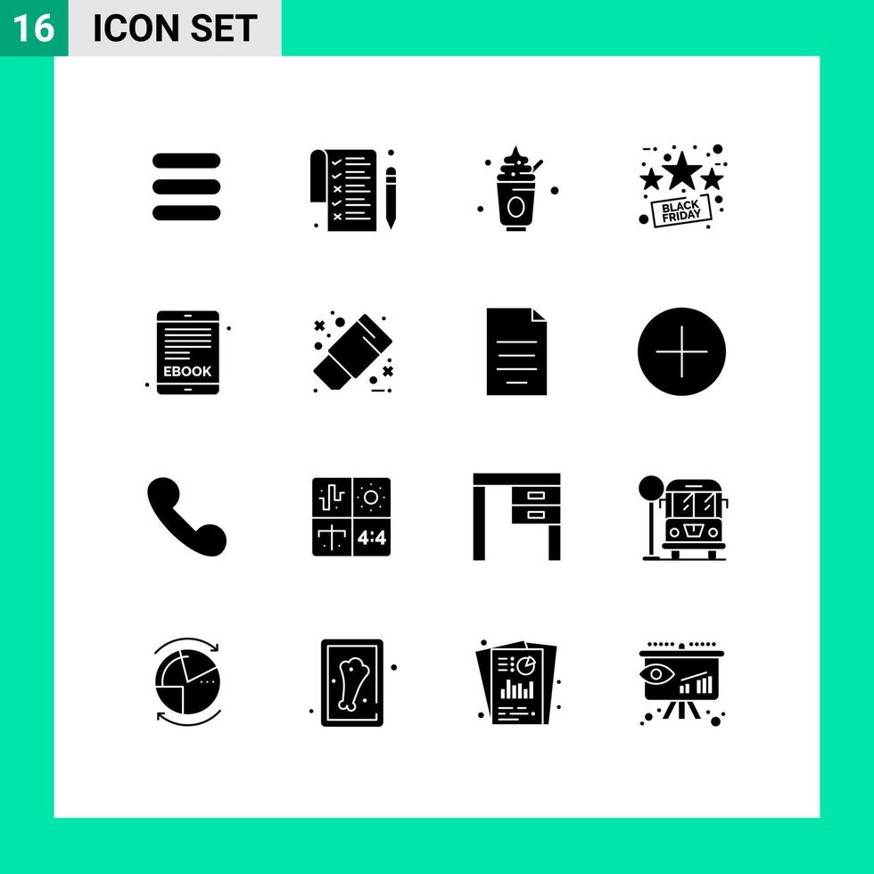 pictogram reeks van 16 gemakkelijk solide glyphs van trek elektronisch boek zoet ebook percentage bewerkbare vector ontwerp elementen