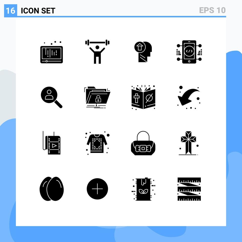 pictogram reeks van 16 gemakkelijk solide glyphs van online codering gewicht omhoog kennis bewerkbare vector ontwerp elementen