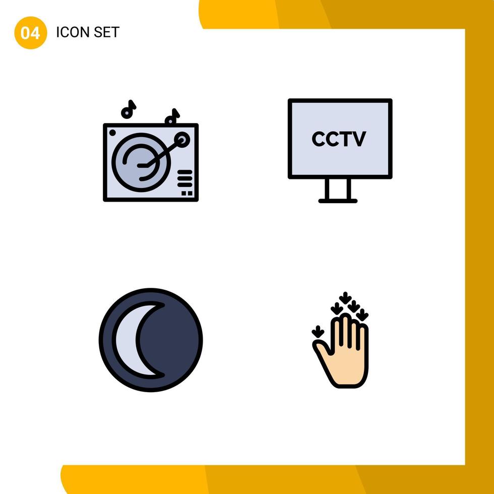 modern reeks van 4 gevulde lijn vlak kleuren pictogram van audio natuur camera toezicht weer bewerkbare vector ontwerp elementen