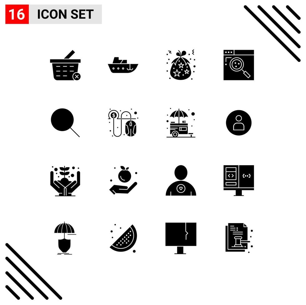 pictogram reeks van 16 gemakkelijk solide glyphs van Onderzoek web geboorte zoeken browser bewerkbare vector ontwerp elementen