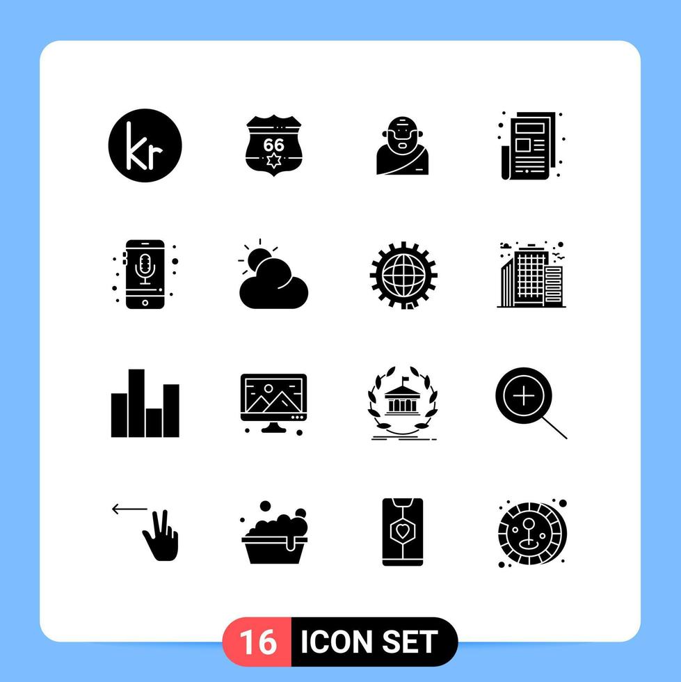 pictogram reeks van 16 gemakkelijk solide glyphs van telefoon apparaat god nieuwsbrief nieuws bewerkbare vector ontwerp elementen