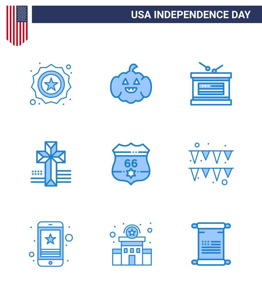 bewerkbare vector lijn pak van Verenigde Staten van Amerika dag 9 gemakkelijk blues van veiligheid schild vakantie Amerikaans kruis bewerkbare Verenigde Staten van Amerika dag vector ontwerp elementen