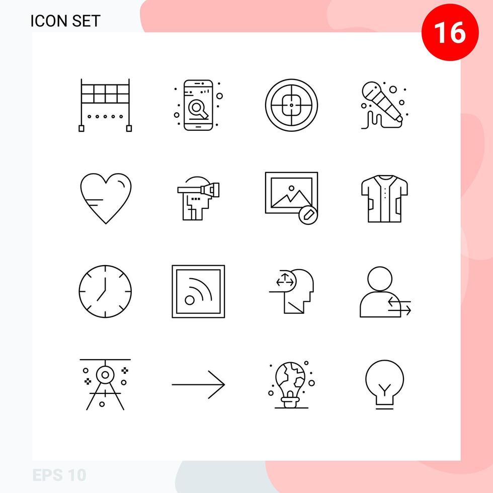 voorraad vector icoon pak van 16 lijn tekens en symbolen voor studie hart insigne geluid mic bewerkbare vector ontwerp elementen